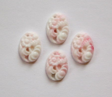 Jade Green Etched Glass Floral Cabochon 14x10mm (4) cab750D