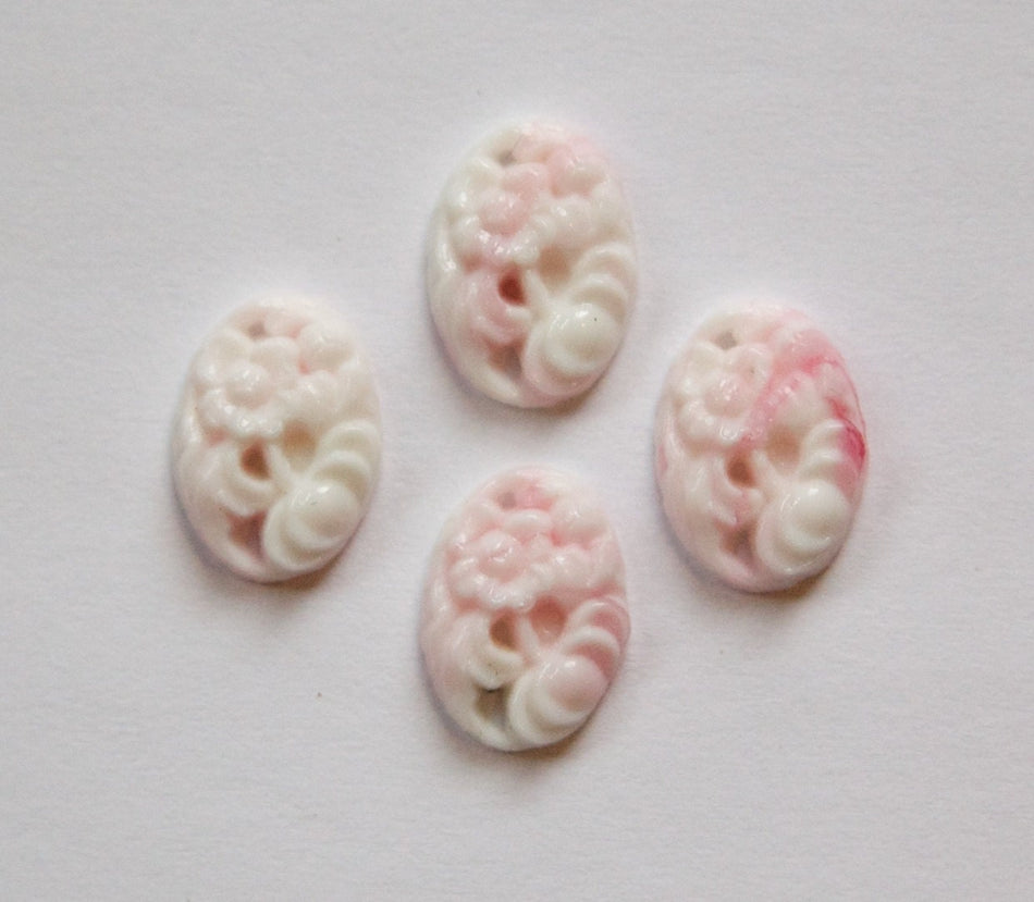 Jade Green Etched Glass Floral Cabochon 14x10mm (4) cab750D