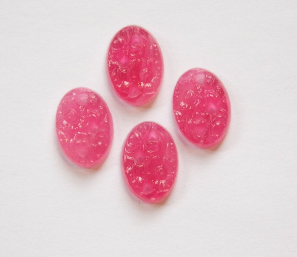 Pink Etched Glass Floral Cabochon 14x10mm (4) cab750B