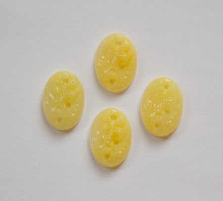 Yellow Etched Glass Floral Cabochon 14x10mm (4) cab750A