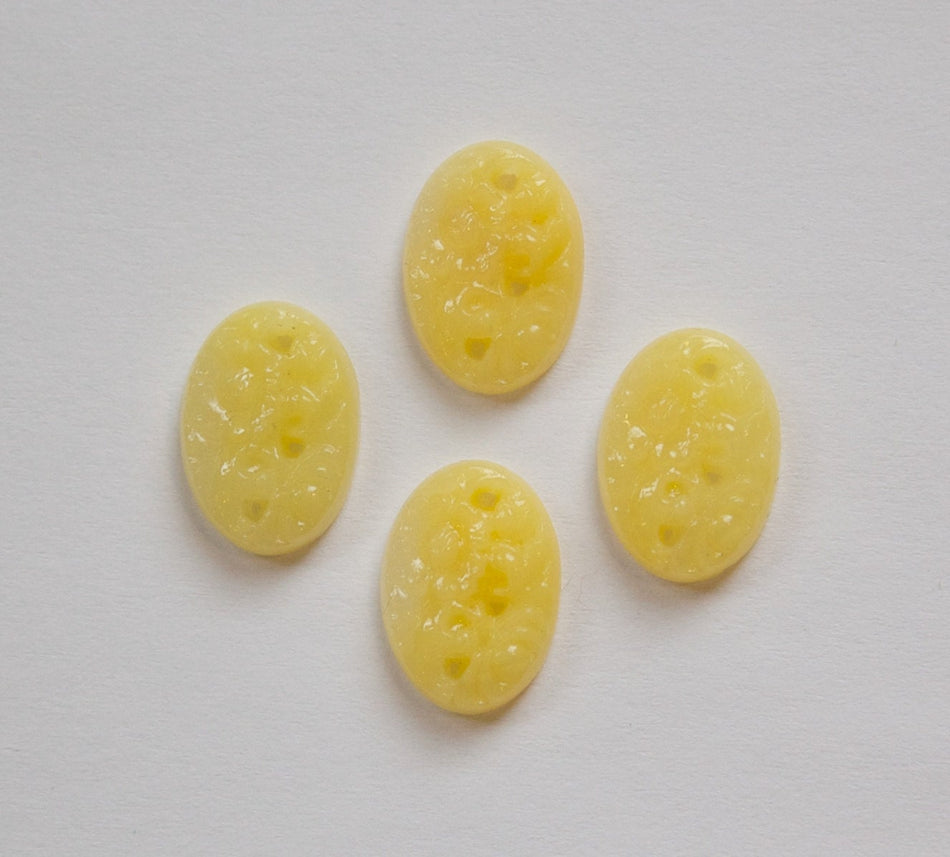 Yellow Etched Glass Floral Cabochon 14x10mm (4) cab750A