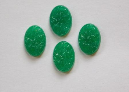 Jade Green Etched Glass Floral Cabochon 14x10mm (4) cab750D