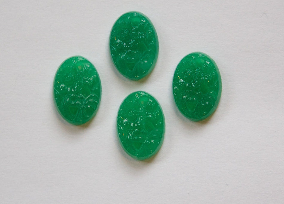 Jade Green Etched Glass Floral Cabochon 14x10mm (4) cab750D