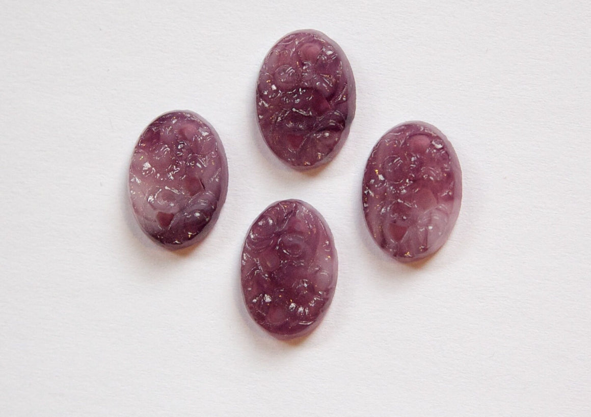 Purple Etched Glass Floral Cabochon 14x10mm (4) cab750E