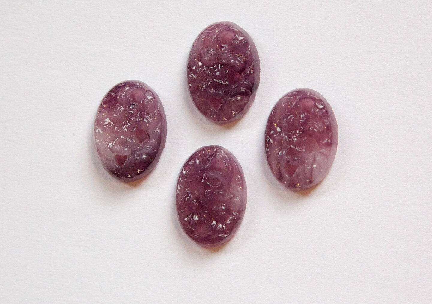 Purple Etched Glass Floral Cabochon 14x10mm (4) cab750E