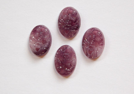 Purple Etched Glass Floral Cabochon 14x10mm (4) cab750E