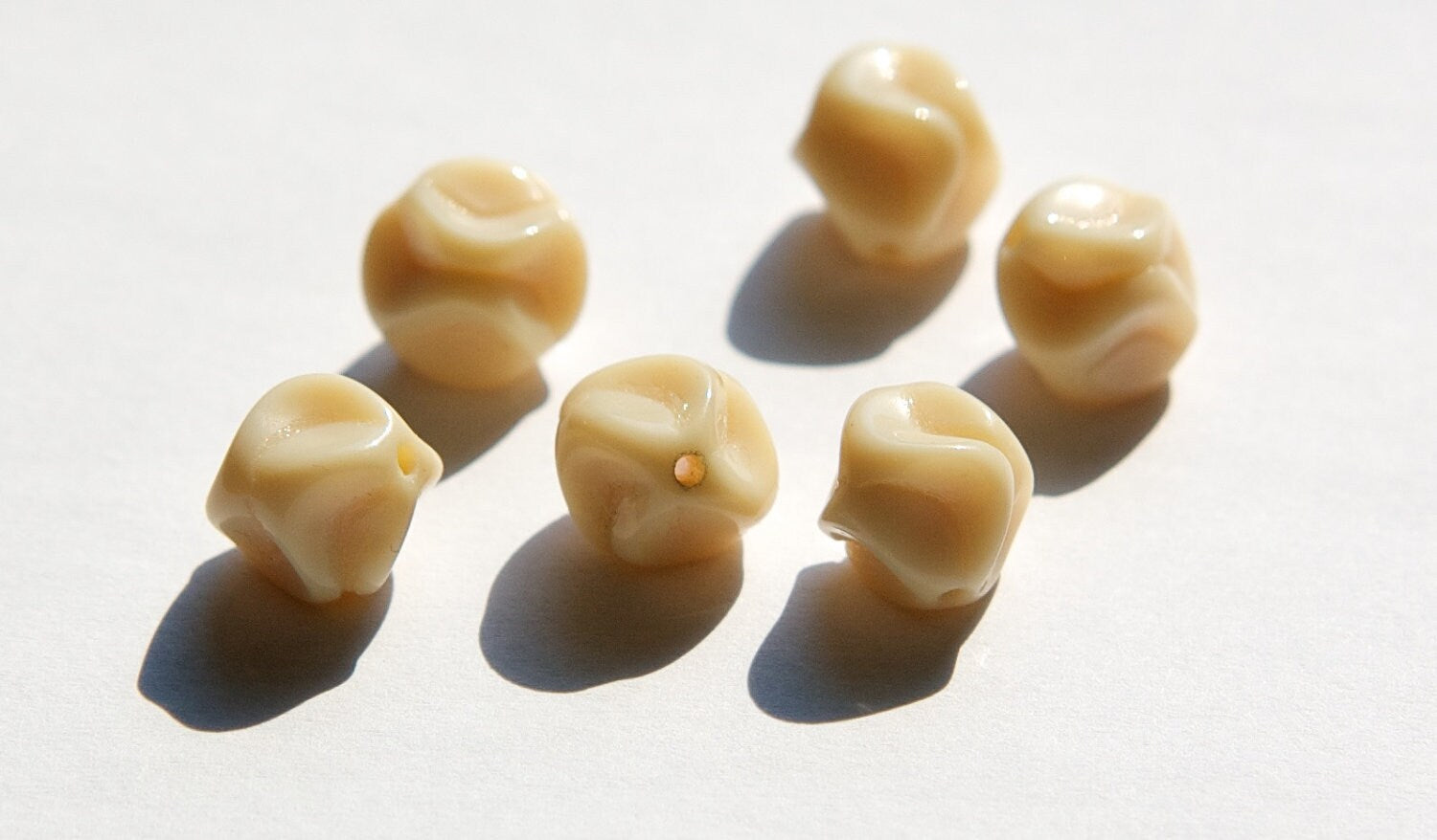 Vintage Beige or Tan Baroque German Glass Beads 12mm grm008B