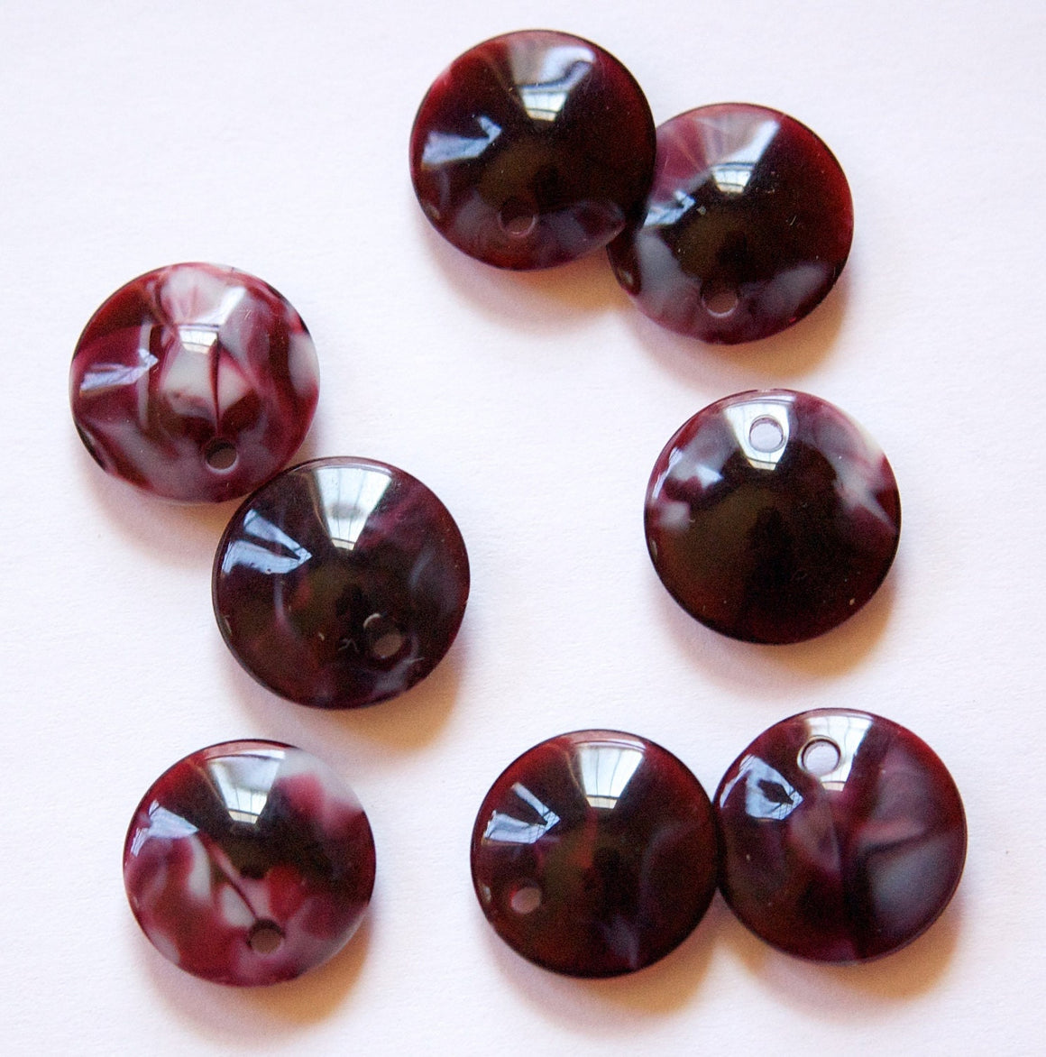 Vintage Plum Purple Acrylic Marbled Disc Charms chr102A