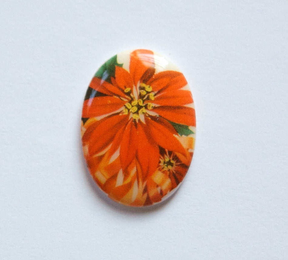 Vintage Red Flower Glass Cabochon Germany 25x18mm cab257