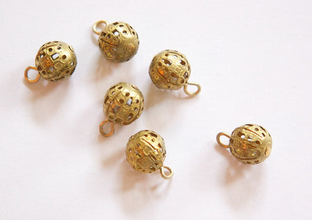 Vintage Raw Brass Filigree Bead Drop Charm 10mm (6) drp057A