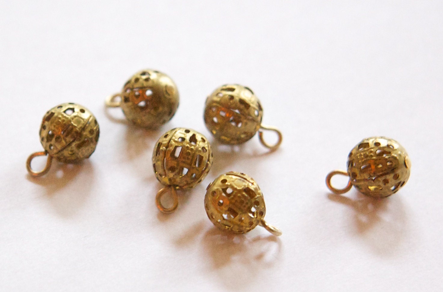 Vintage Raw Brass Filigree Bead Drop Charm 10mm (6) drp057A