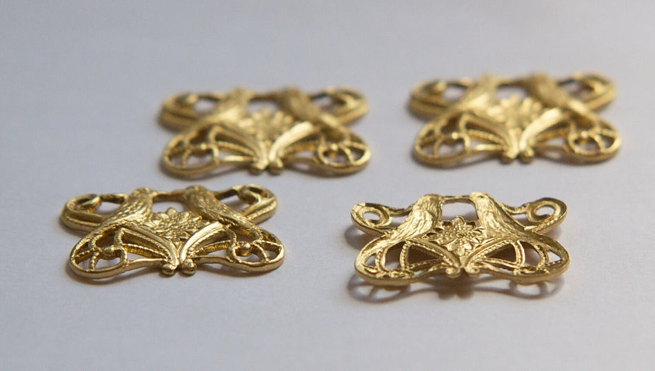 Raw Brass Scrolled Bird Connector Pendant Stamping 21x20mm (4) mtl063B