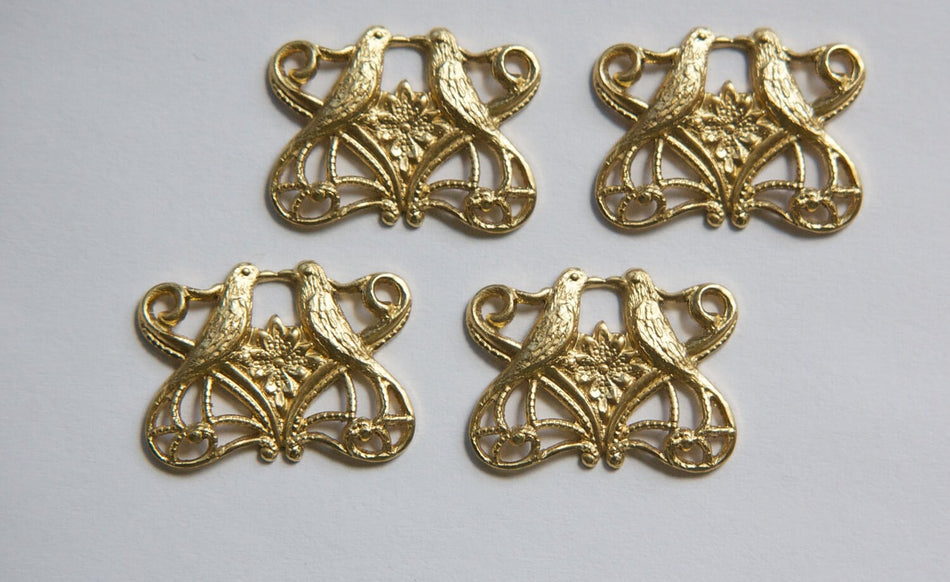 Raw Brass Scrolled Bird Connector Pendant Stamping 21x20mm (4) mtl063B