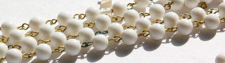 Vintage White Plastic Beaded Chain Raw Brass Links Japan chn064A