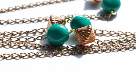 Brass Chain with Teal Copper Acrylic Beads (1) chn070