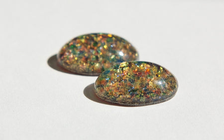 Red Multi Colored Opal Oval Glass Cabochons 18x13mm (2) cab5005F