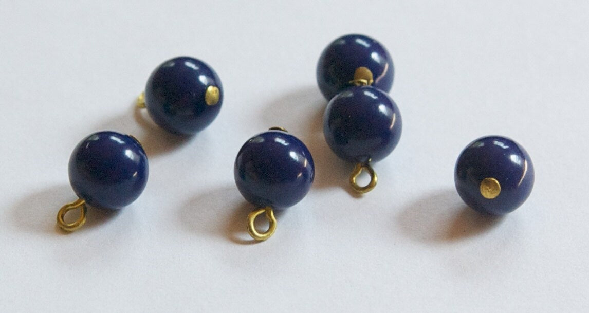 Vintage Navy Blue Plastic Bead Drops with Loop Japan drp024B