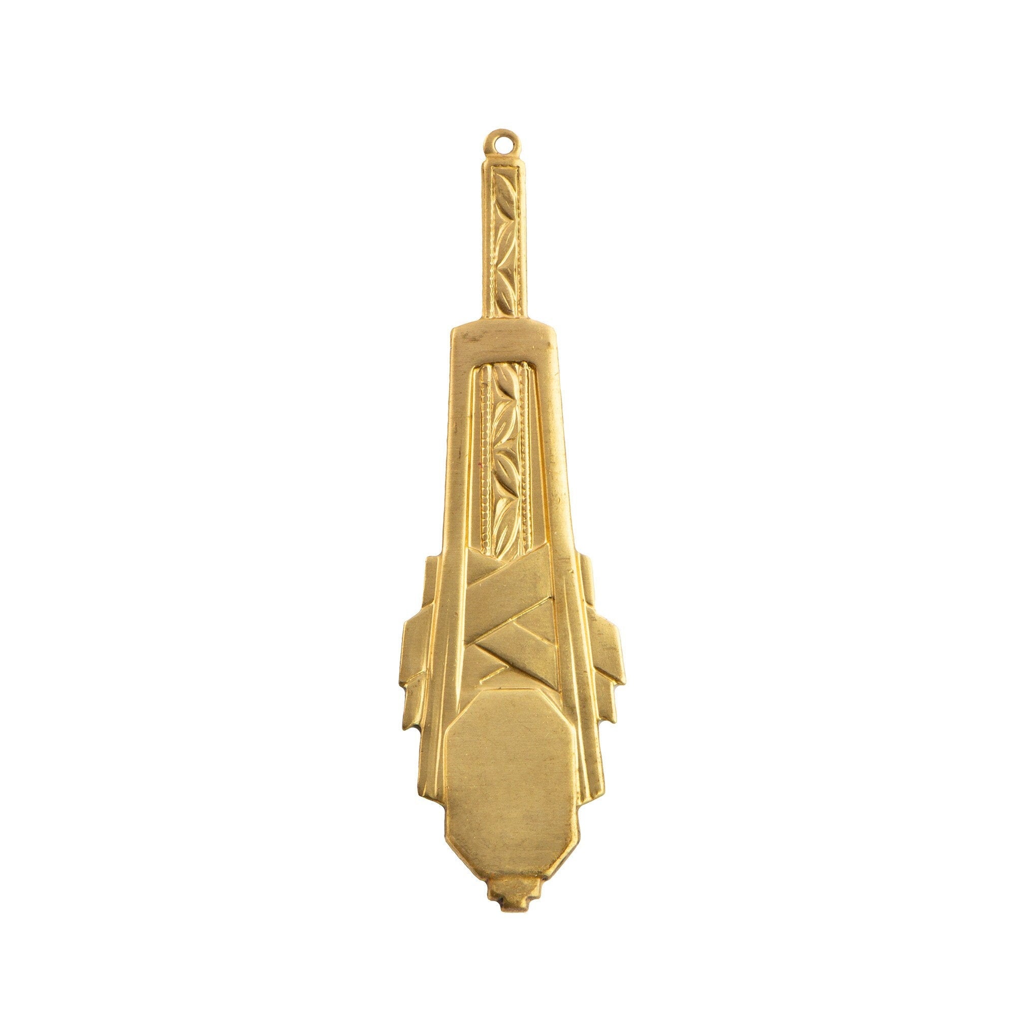 1 Hole Raw Brass Deco Octagon Pendant Charm 53x15mm (2)