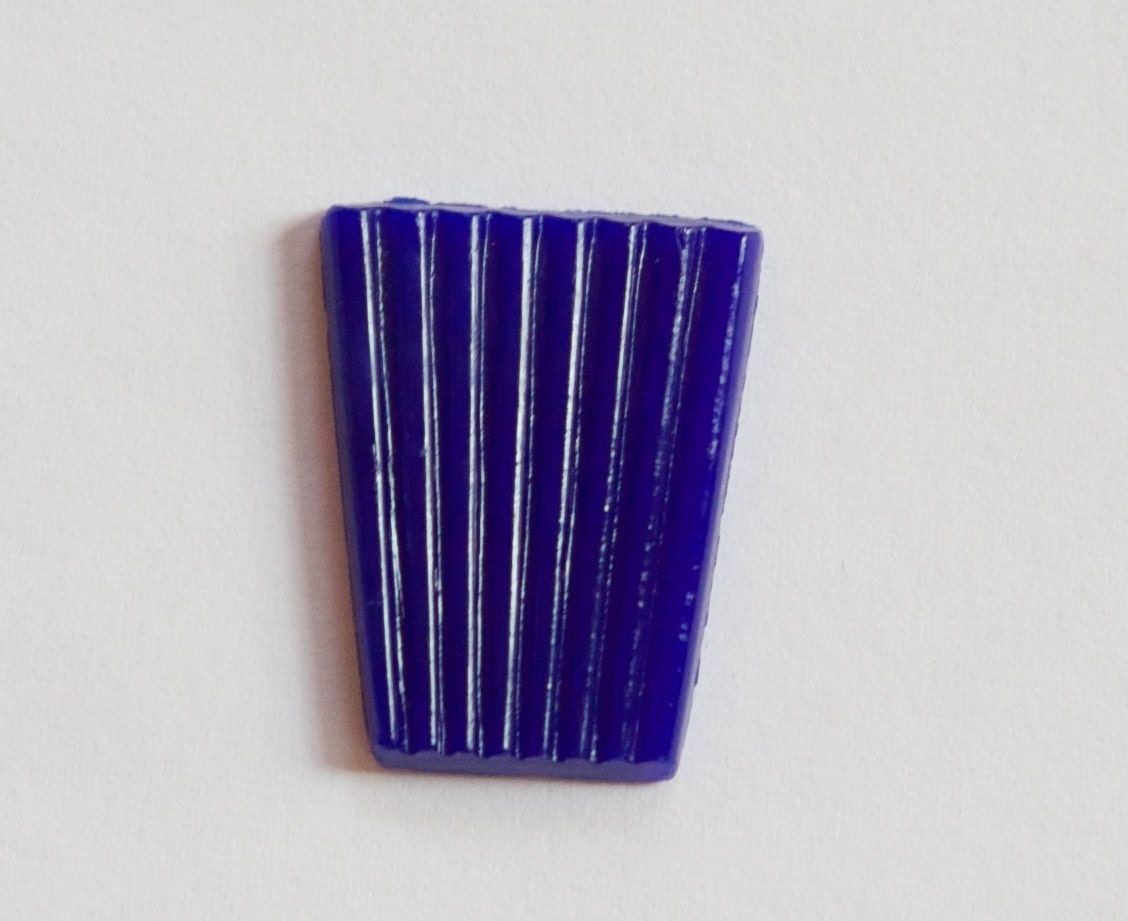 Vintage Navy Blue Glass Ribbed Trapezoid Cabochon cab291