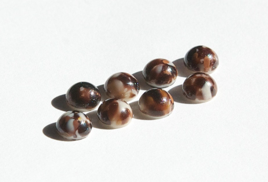 Vintage Brown and Cream Glass Cabochons Germany 6mm cab700G