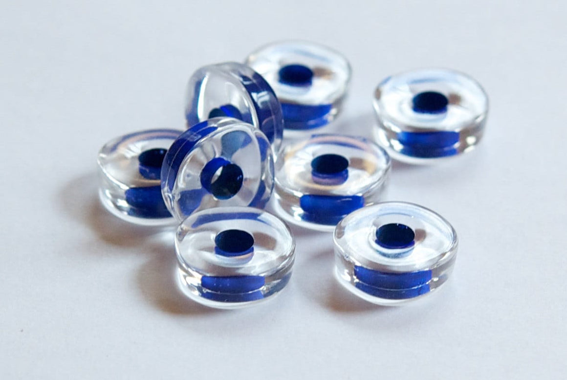Vintage Clear Lucite Spacer or Rondelle Beads with Blue Core bds944