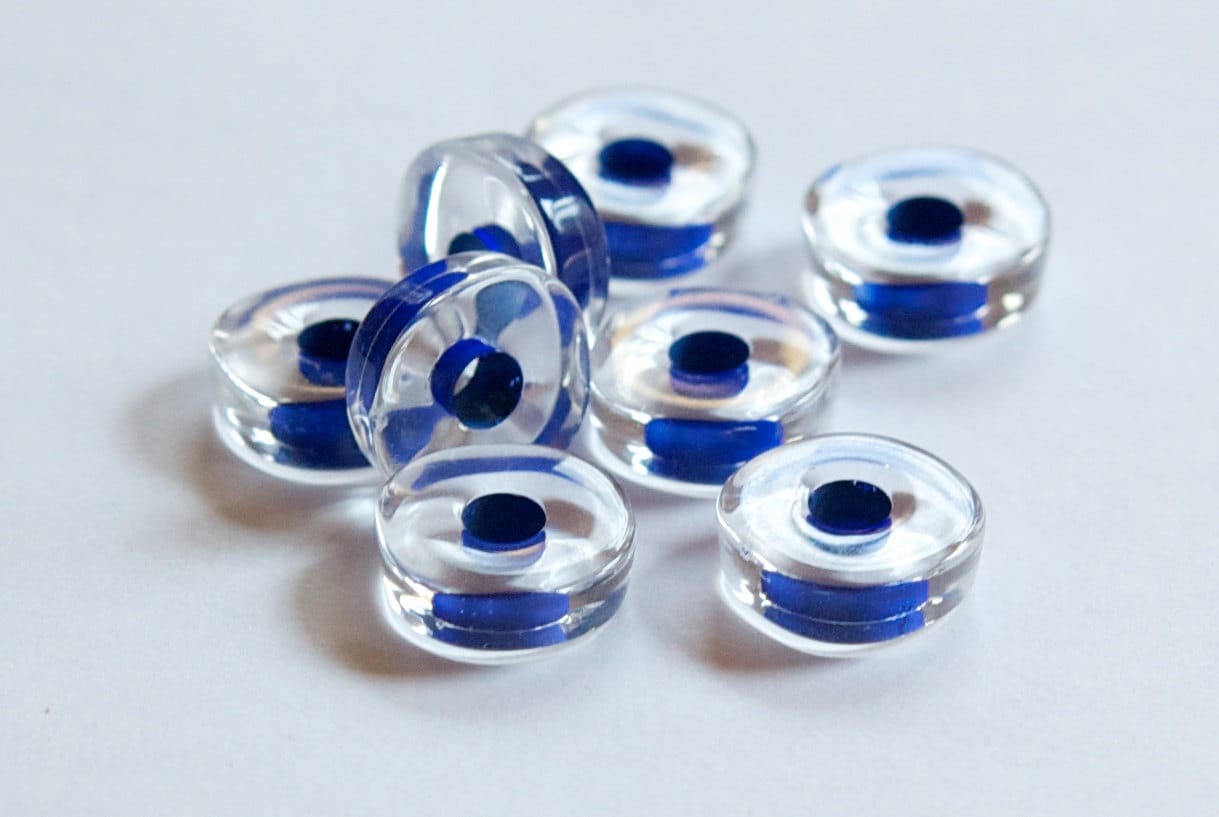Vintage Clear Lucite Spacer or Rondelle Beads with Blue Core bds944
