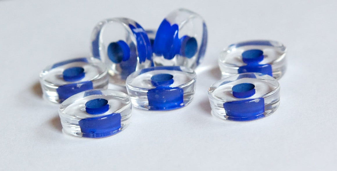 Vintage Clear Lucite Spacer or Rondelle Beads with Blue Core bds944