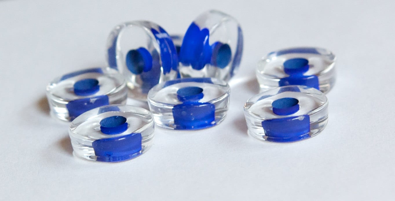Vintage Clear Lucite Spacer or Rondelle Beads with Blue Core bds944