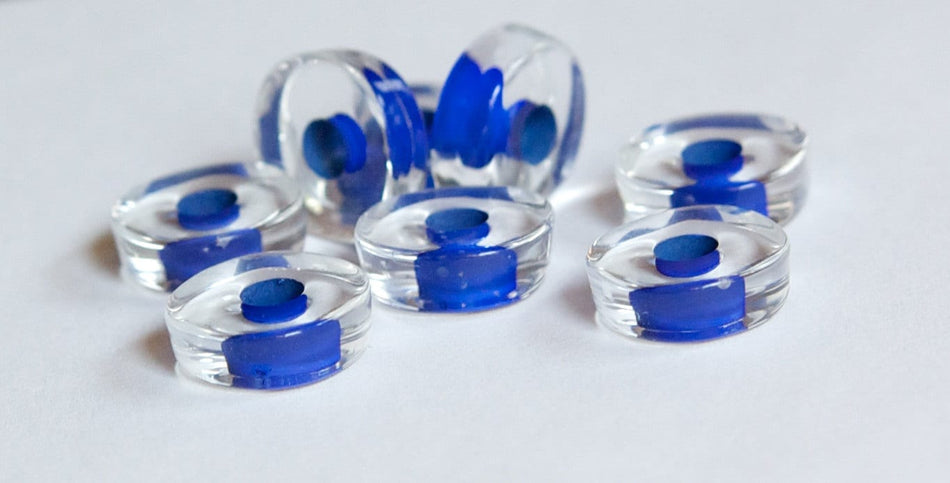 Vintage Clear Lucite Spacer or Rondelle Beads with Blue Core bds944