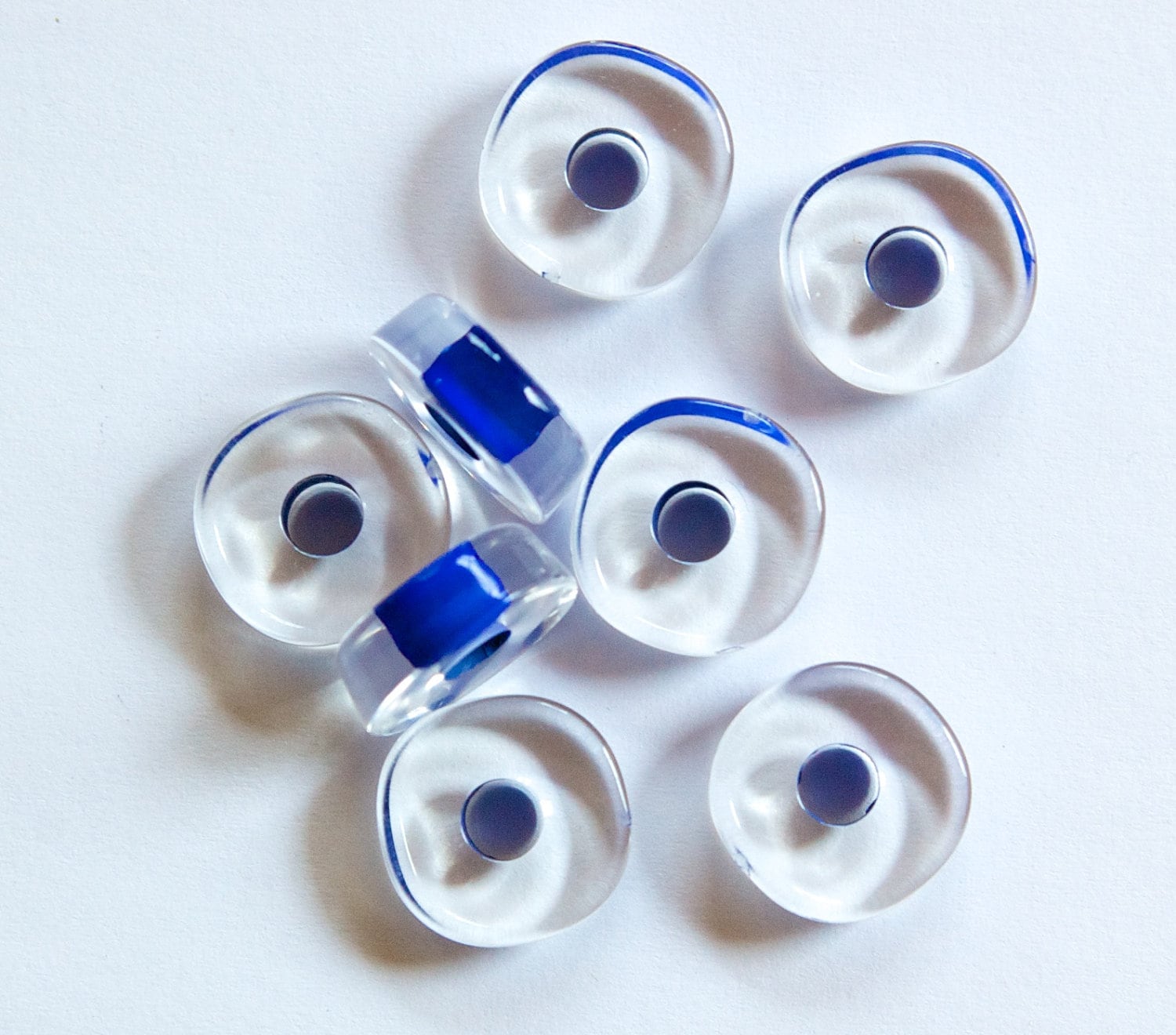 Vintage Clear Lucite Spacer or Rondelle Beads with Blue Core bds944