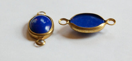 Vintage Navy Blue Glass 2 Loop Brass Connectors 18x13mm chr091