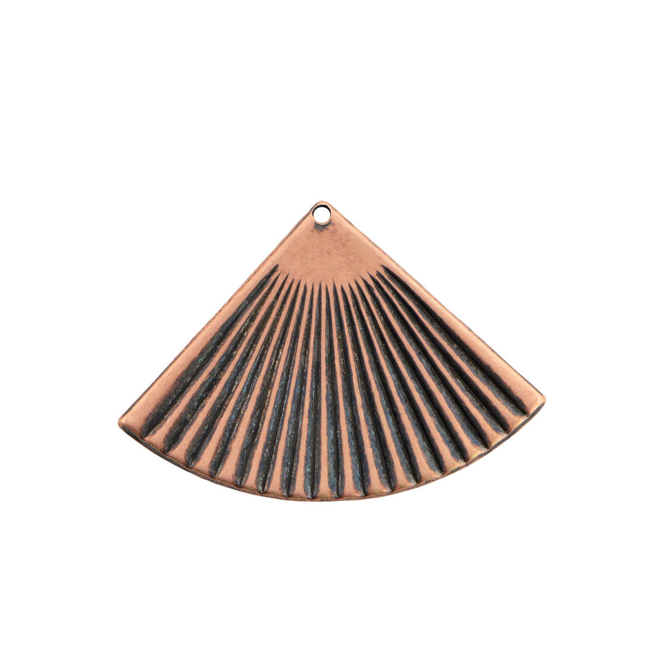 1 Hole Copper Ox Plated Large Ribbed Fan 38x27mm (4)