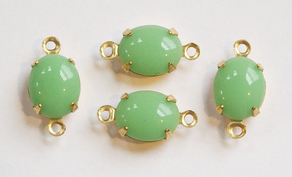 Vintage Light Jade Green Oval Stones in 2 Loop Brass Setting ovl005DD2