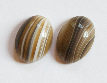 Vintage Brown Striped Glass Cabochon 18x13mm Germany cab191