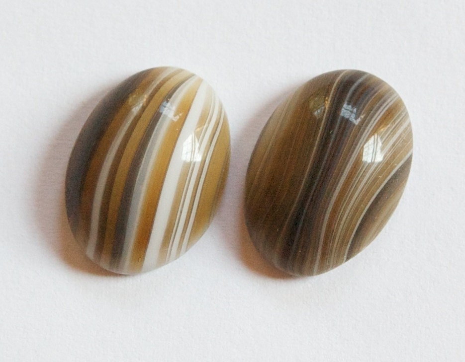 Vintage Brown Striped Glass Cabochon 18x13mm Germany cab191