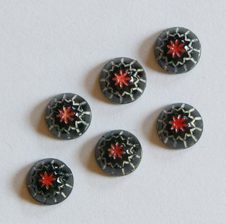 Vintage Black with White and Red Glass Mosaic Cabochons 7mm cab067A