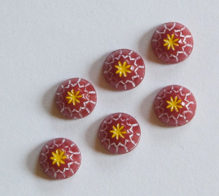 Vintage Dark Red with White and Yellow Glass Mosaic Cabochons 7mm cab067B