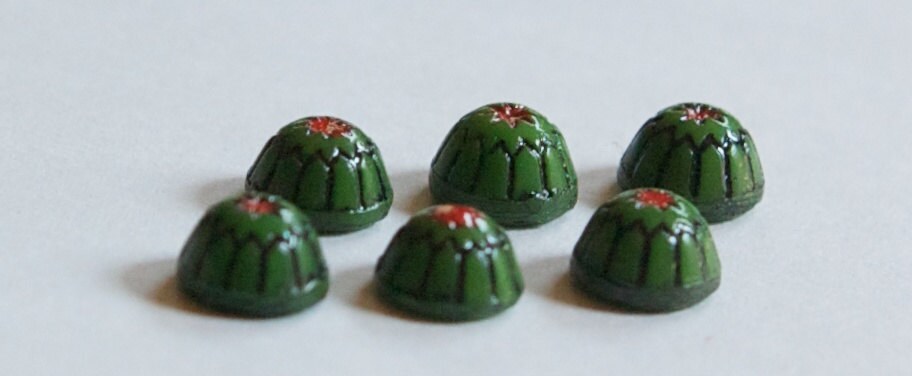 Vintage Green with Black and Red Glass Mosaic Cabochons 7mm cab067D