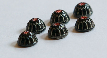 Vintage Black with White and Red Glass Mosaic Cabochons 7mm cab067A