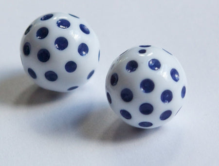 Vintage White with Navy Blue Polka Dot Beads 18mm bds436E