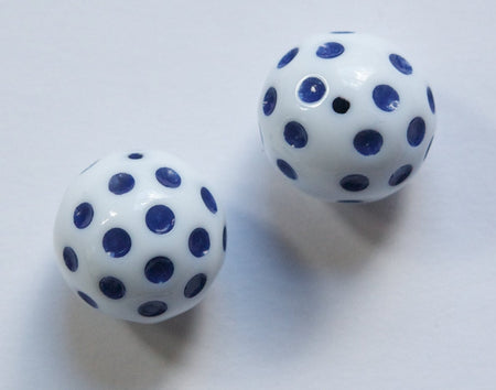 Vintage White with Navy Blue Polka Dot Beads 18mm bds436E