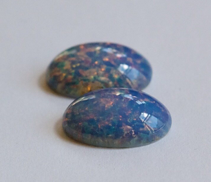 Blue Opal Oval Glass Cabochons 18x13mm (2) cab5005C