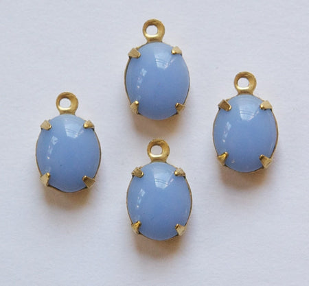 Vintage Opaque Periwinkle Blue Oval Stones in 1 Loop Brass Setting ovl005JJ