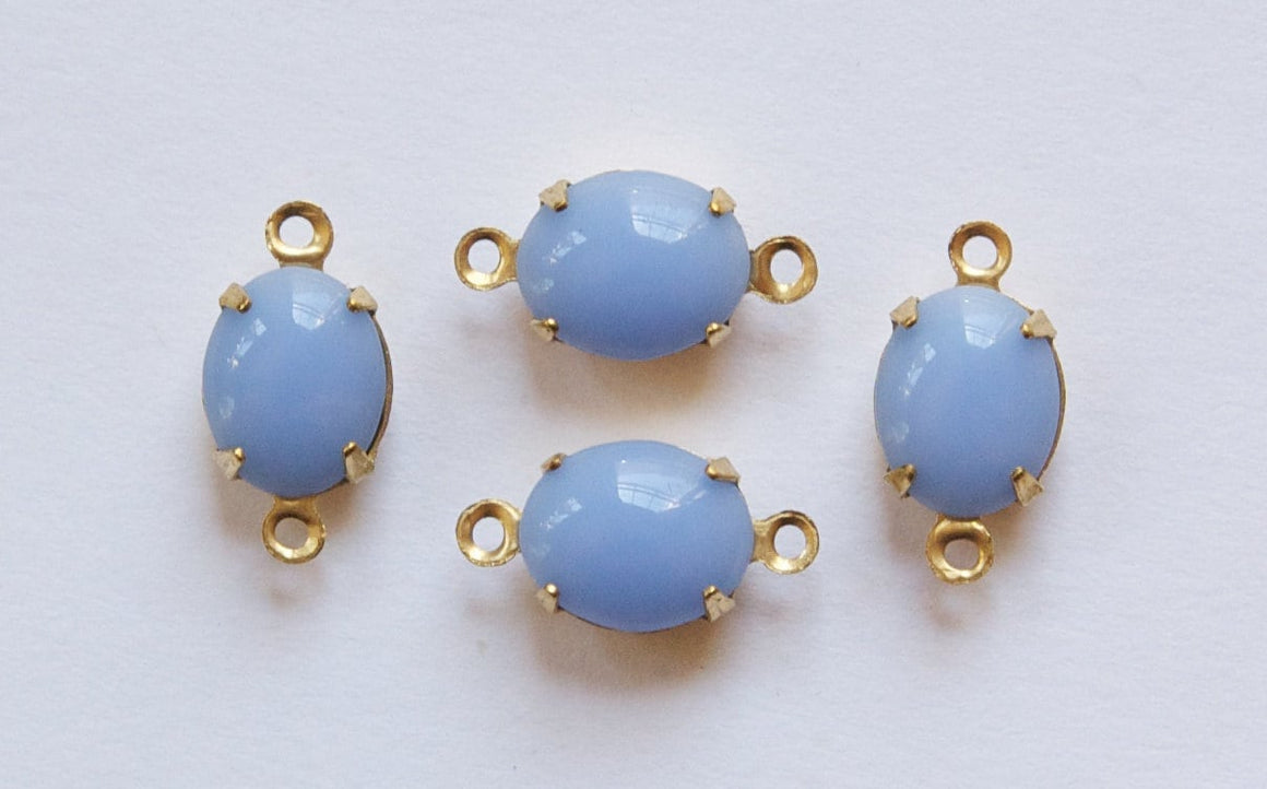 Vintage Opaque Periwinkle Blue Oval Stones in 2 Loop Brass Setting ovl005JJ2