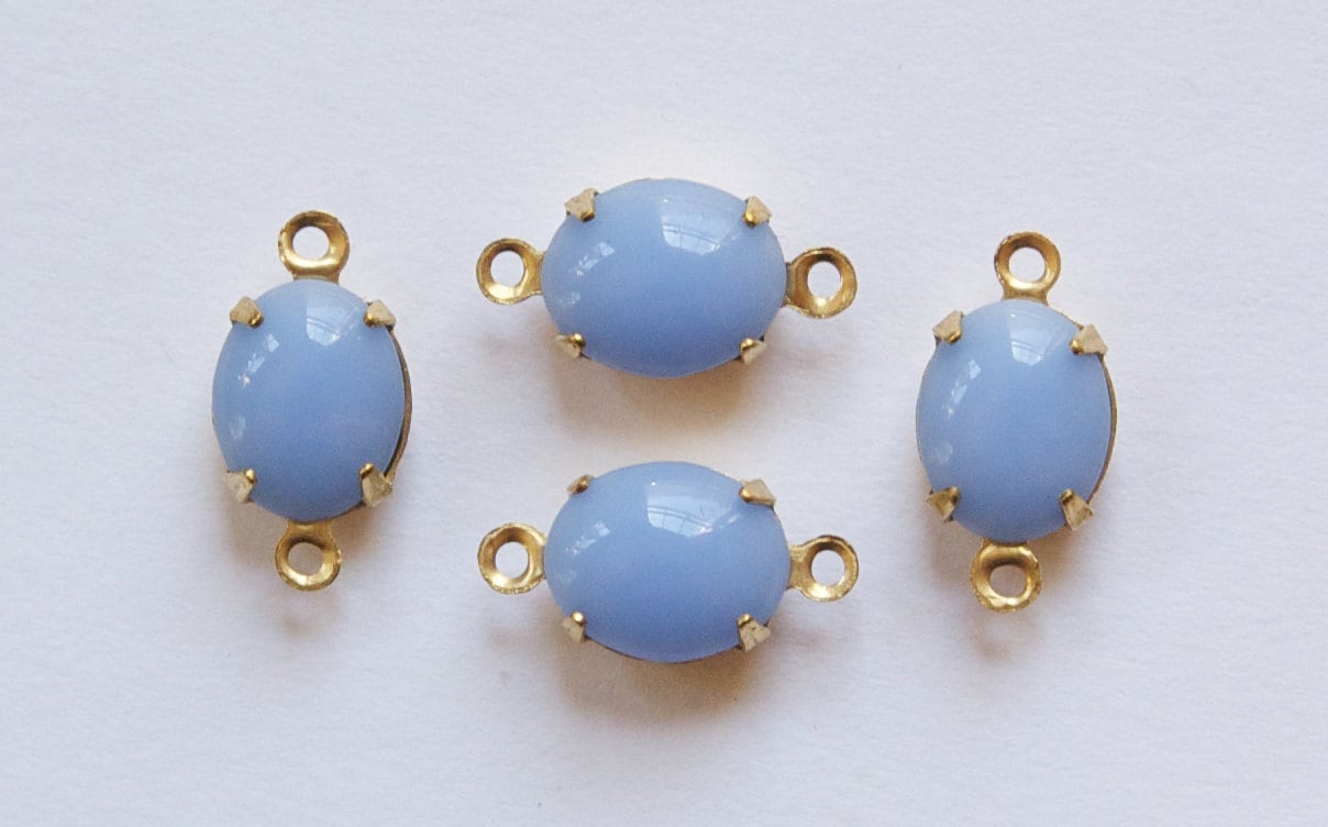Vintage Opaque Periwinkle Blue Oval Stones in 2 Loop Brass Setting ovl005JJ2
