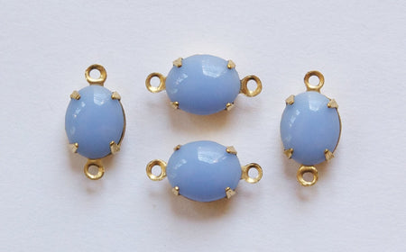 Vintage Opaque Periwinkle Blue Oval Stones in 2 Loop Brass Setting ovl005JJ2