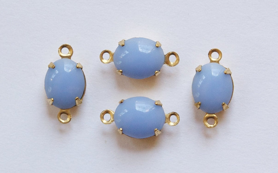 Vintage Opaque Periwinkle Blue Oval Stones in 2 Loop Brass Setting ovl005JJ2