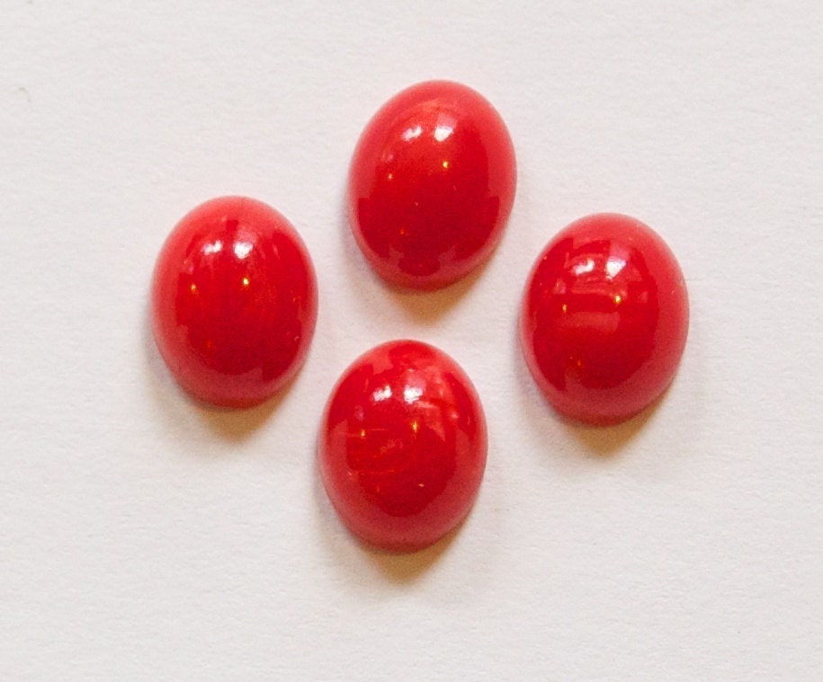 Vintage Opaque Red Glass Cabochons 10x8mm (6) cab821A