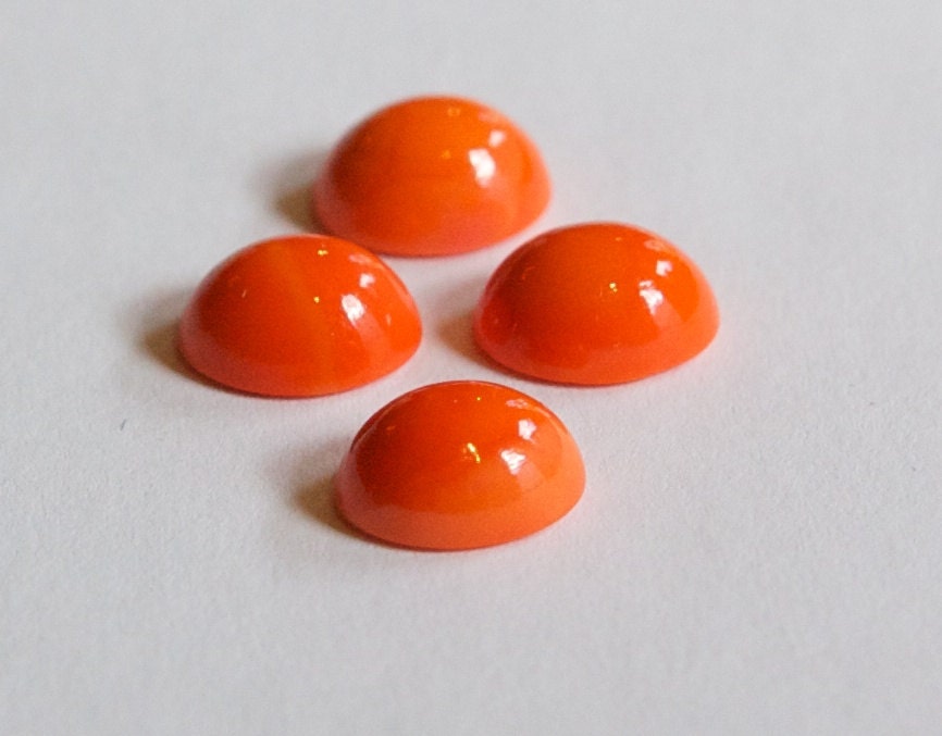 Vintage Opaque Orange Glass Cabochons 10x8mm (6) cab821C