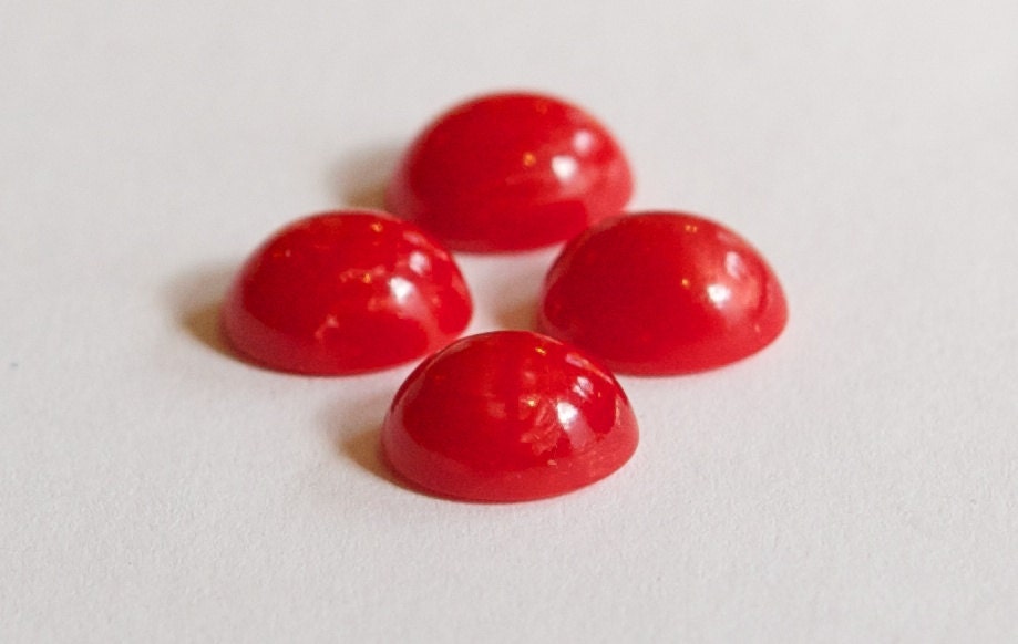 Vintage Opaque Red Glass Cabochons 10x8mm (6) cab821A